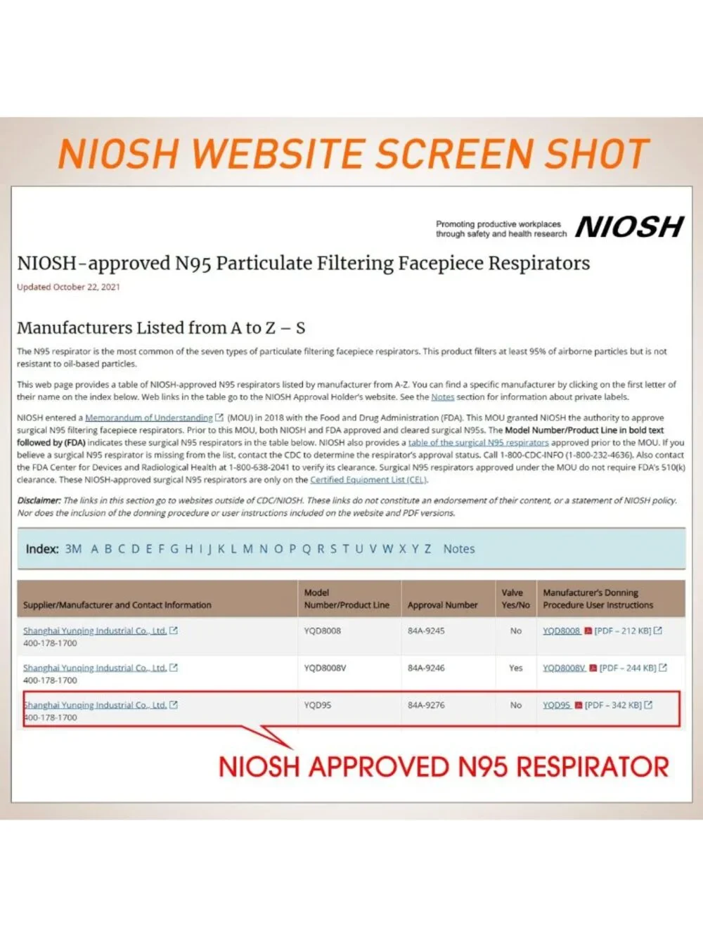 50-Pack N95 Respirator Masks - NIOSH Approved, Individually Wrapped, Universal